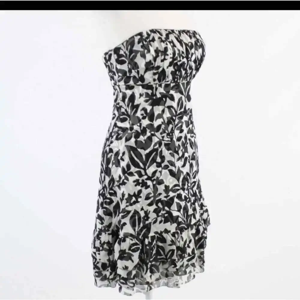 WHBM Black & White Abstract Floral Print Silk Sleeveless Ruffle Dress 6 - Picture 2 of 6